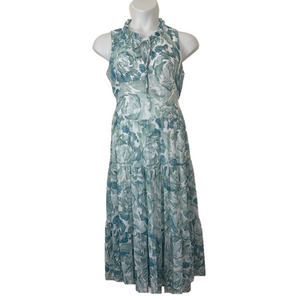 Calvin Klein Green and White Floral Chiffon Maxi Dress SKU0691